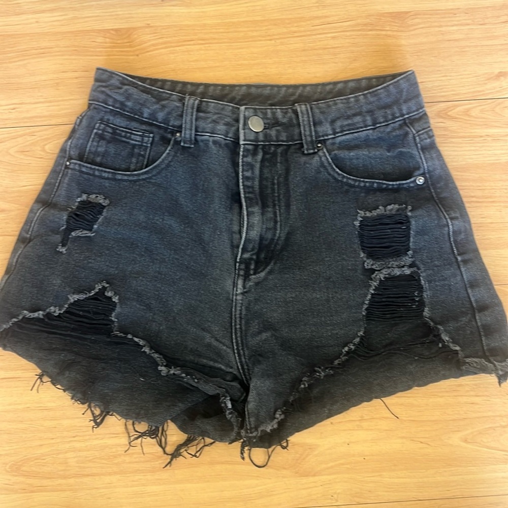 Black Distressed Denim Shorts